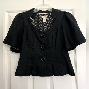 Anthropologie Black Peplum Pleated Cardigan Top